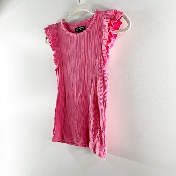 J. Crew Vintage Rib Ruffle Sleeve Shirt Tank Top Pink XS - Picture 7 of 7
